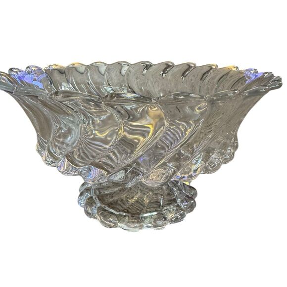VTG Fostoria‎ Colony 2412 Swirl Glass 10 1/2” Large Footed Fruit Bowl Scalloped - Picture 3 of 9